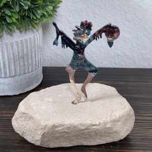 Native American Robert Shields Lazart Kokorelli Metal Sandstone Sculpture‎ 4"